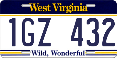 WV license plate 1GZ432