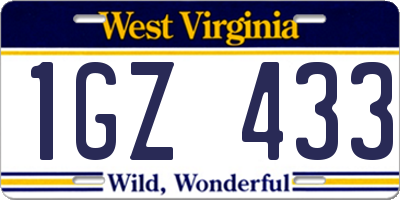 WV license plate 1GZ433