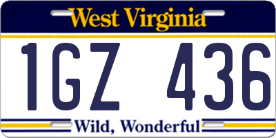 WV license plate 1GZ436