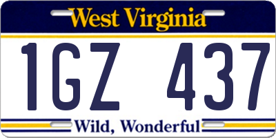 WV license plate 1GZ437