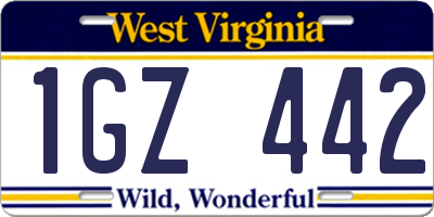 WV license plate 1GZ442