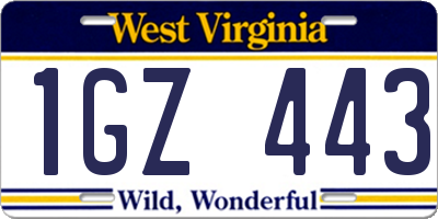 WV license plate 1GZ443