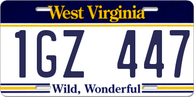 WV license plate 1GZ447