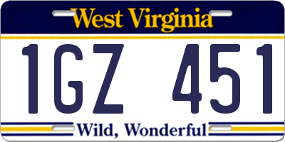 WV license plate 1GZ451