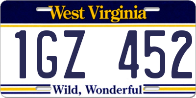 WV license plate 1GZ452