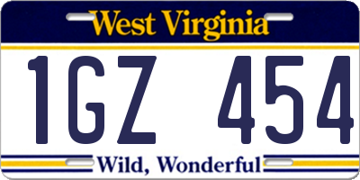 WV license plate 1GZ454