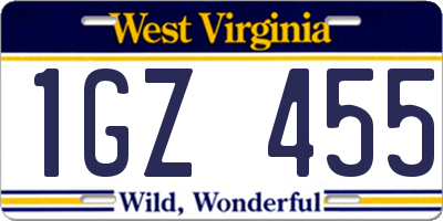 WV license plate 1GZ455