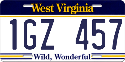 WV license plate 1GZ457