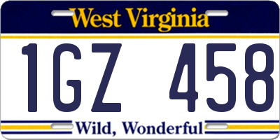 WV license plate 1GZ458