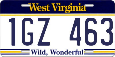 WV license plate 1GZ463