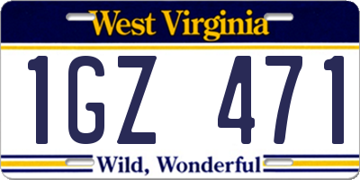 WV license plate 1GZ471