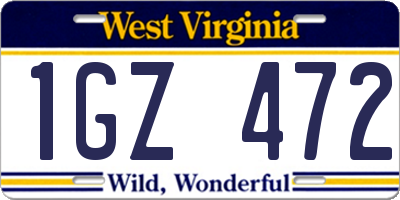 WV license plate 1GZ472