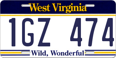 WV license plate 1GZ474