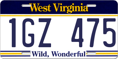 WV license plate 1GZ475