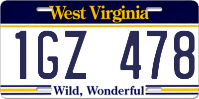 WV license plate 1GZ478