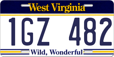 WV license plate 1GZ482