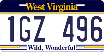 WV license plate 1GZ496