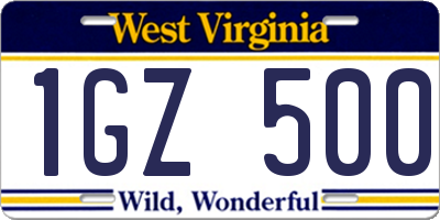 WV license plate 1GZ500