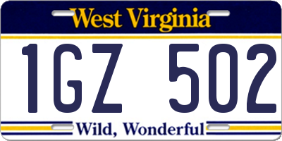 WV license plate 1GZ502