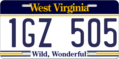 WV license plate 1GZ505