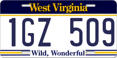 WV license plate 1GZ509