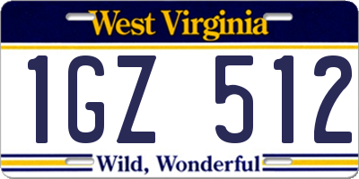 WV license plate 1GZ512