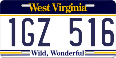 WV license plate 1GZ516