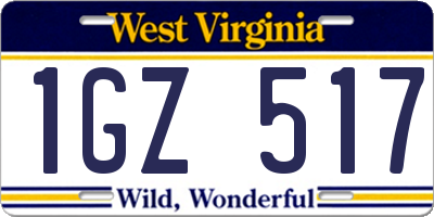 WV license plate 1GZ517