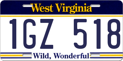 WV license plate 1GZ518