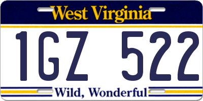 WV license plate 1GZ522