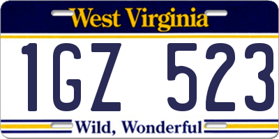 WV license plate 1GZ523