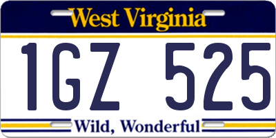 WV license plate 1GZ525