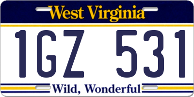 WV license plate 1GZ531