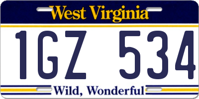 WV license plate 1GZ534