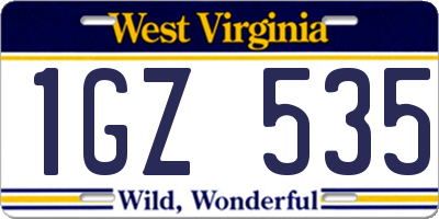 WV license plate 1GZ535
