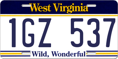 WV license plate 1GZ537