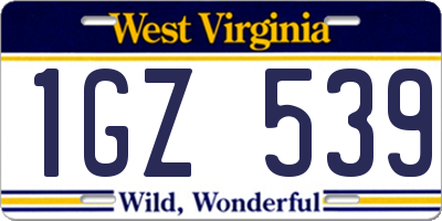 WV license plate 1GZ539