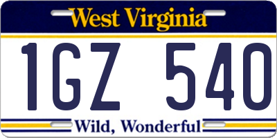 WV license plate 1GZ540