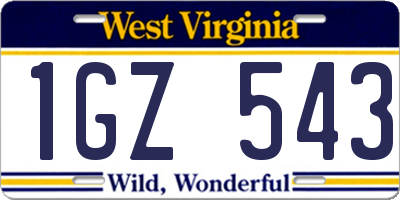WV license plate 1GZ543