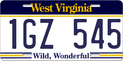 WV license plate 1GZ545