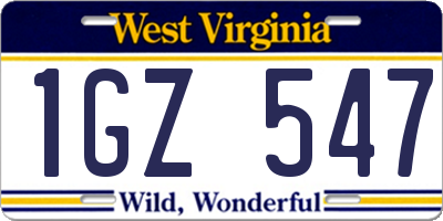 WV license plate 1GZ547
