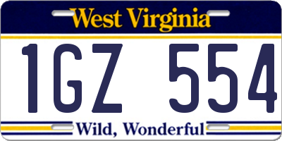 WV license plate 1GZ554