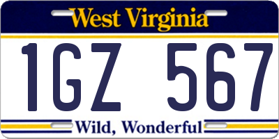 WV license plate 1GZ567