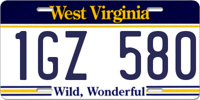 WV license plate 1GZ580