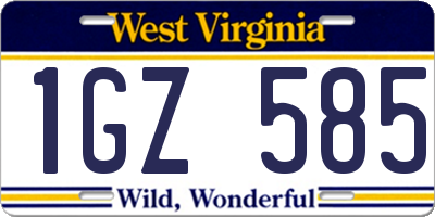 WV license plate 1GZ585