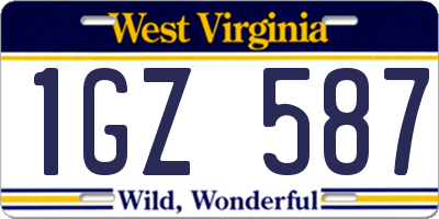 WV license plate 1GZ587