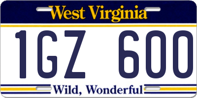 WV license plate 1GZ600