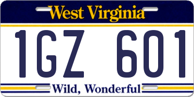 WV license plate 1GZ601