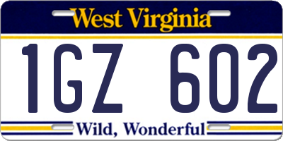WV license plate 1GZ602