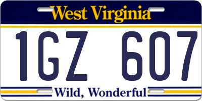 WV license plate 1GZ607